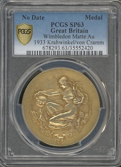 1933 Wimbledon Mixed Doubles Tennis Champions Gold Medal Presented to Hilde Krahwinkel – PCGS SP63